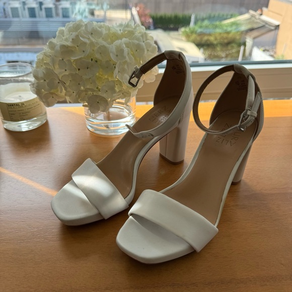 Naturalizer Joy Ankle Strap Sandal- Pearl White Satin - Picture 1 of 10